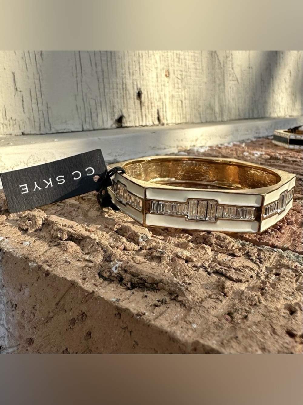 Vintage CC Skye Monaco Enameled Crystal Gold Deco Bangle Bracelet